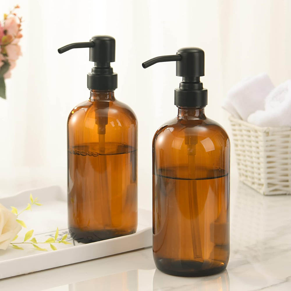 Zara Home Bathroom Accessories - Amber glazen zeepdispenser met zwarte pomp,