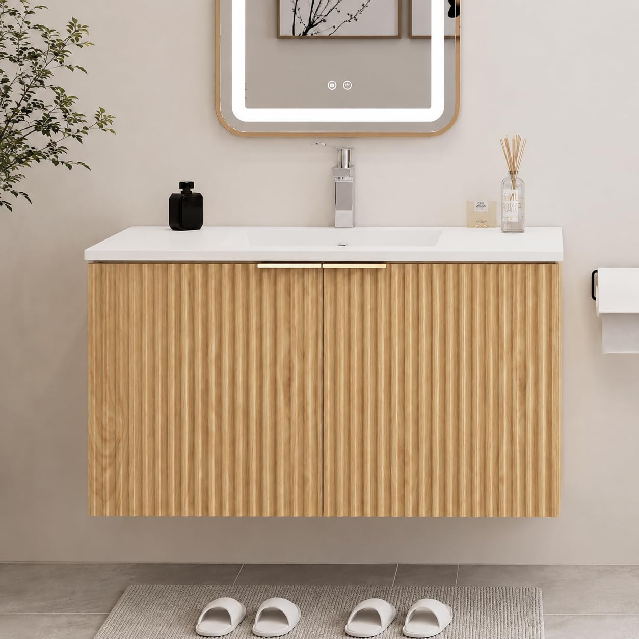 Home Bathroom Organizer - Moderne zwevende badkamermeubel met golvende, gestructureerde