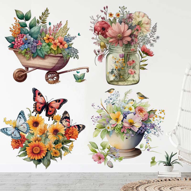 Home Bathroom Wall Tiles - Landelijke stijl bloem aquarel muursticker badkamer