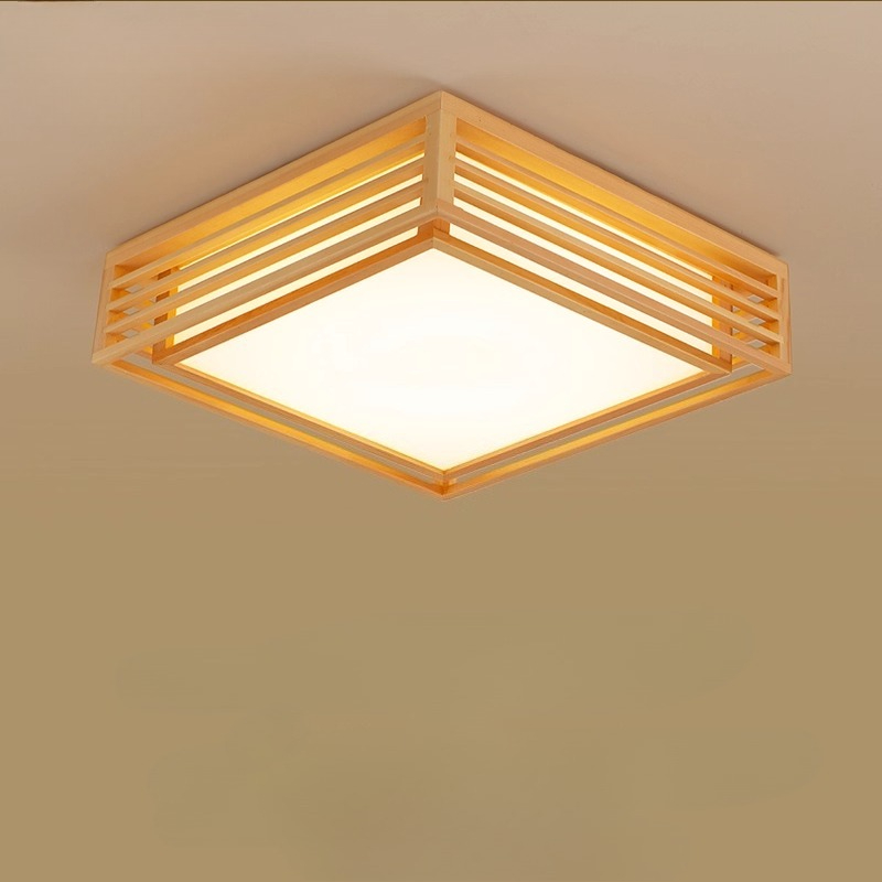 Japanese Home Bathroom Design - Japans design log houten vierkante LED-plafondlamp