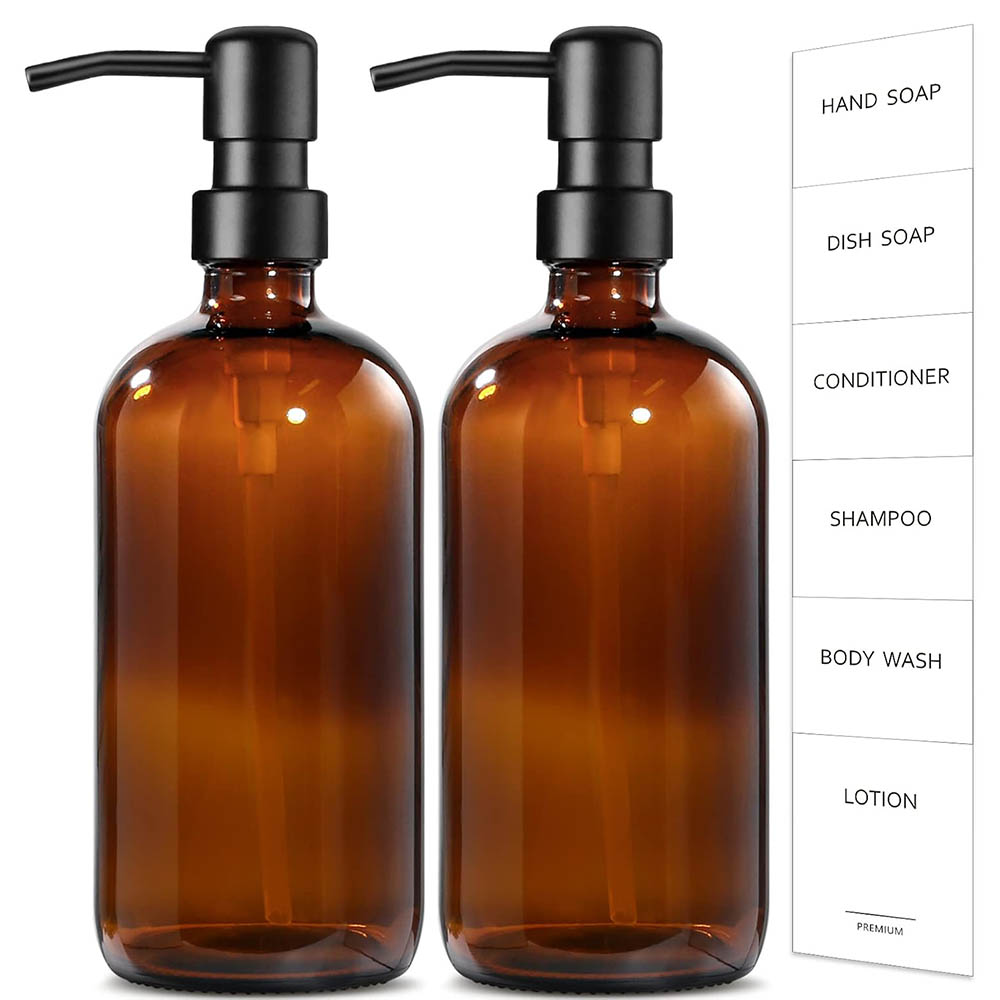 Zara Home Bathroom Accessories - Amberkleurige glazen zeepdispenser, 2-pack 17oz keuken/badkamer