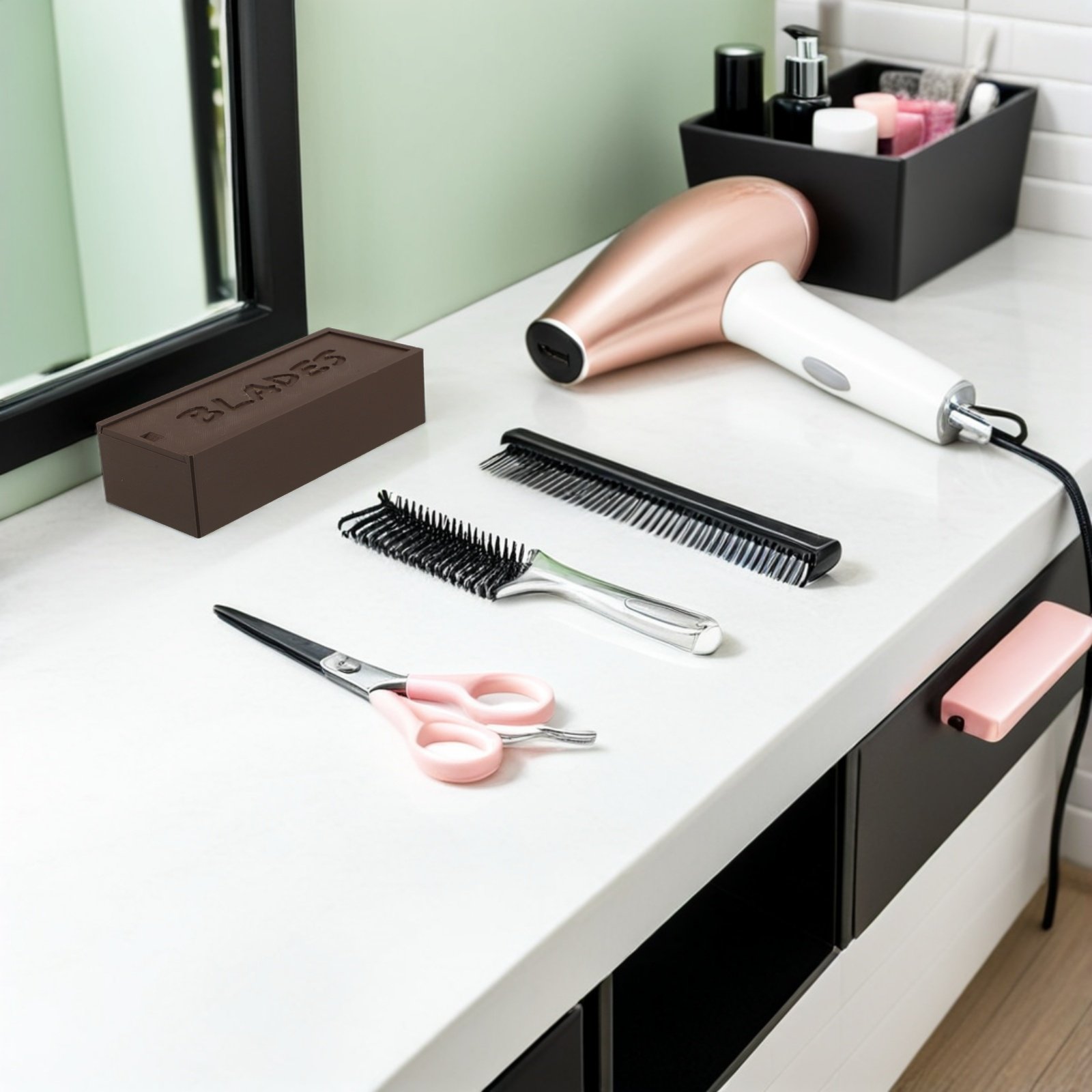 Home Bathroom Organizer - Dubbelcompartimentige bruine plastic opbergkoffer voor scheermesjes,